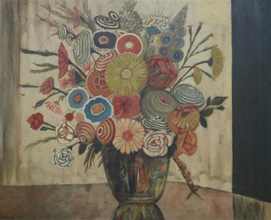 A.H. Biagiotti, oil on board, still life of flowers in a vase, signed and dated 1934, 68 x 81cm